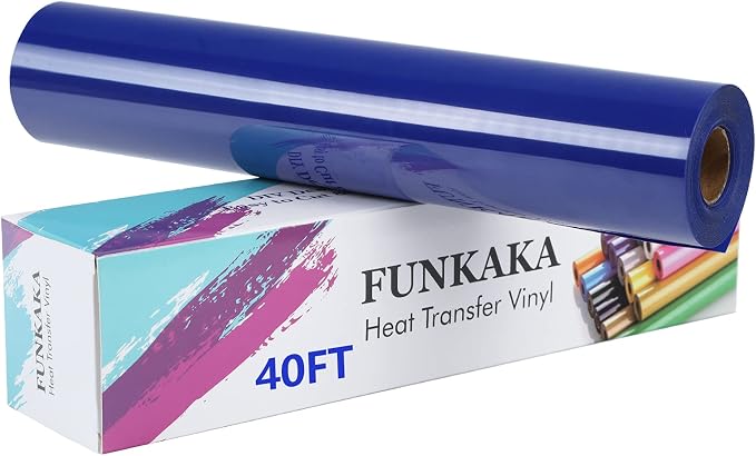 FUNKAKA Blue Heat Transfer Vinyl Rolls, Adhesive Glossy HTV Vinyl