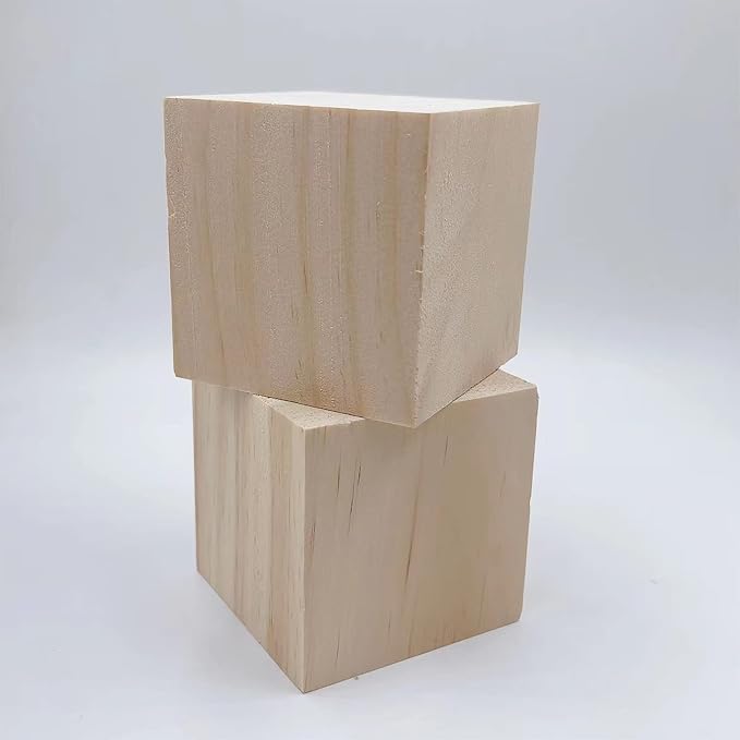 Wood Blocks for Crafts, Large Unfinished Wood Cubes, 3 Inch Natural Wooden