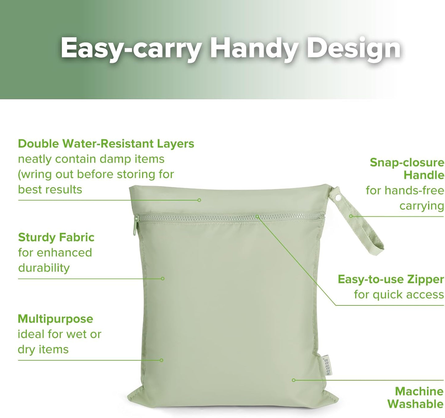 haakaa Waterproof Wet Bags for Baby, Wet Dry Bags for Diaper Bag, Travel, Swimsuit, Beach, Pool, Pump Parts, Stroller, Daycare,Yoga, Grass, 1pc