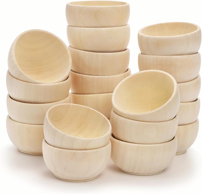 ZENFUN 20 Pack Wooden Pinch Bowls, Mini Unfinished Bowl Set