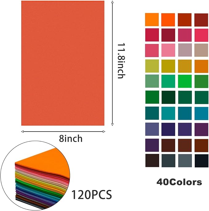 120 Pcs Craft Felt Sheets, 8 x 12 inch Soft Felt Squares