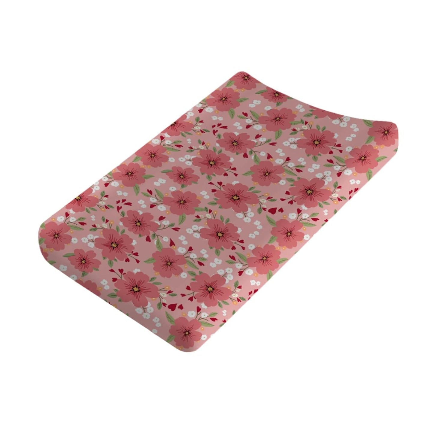 Love Blooms Baby Changing Pad Covers for Boy Girl 32''x16'' Red Heart Blossoms Fitted Diaper Change Table Sheets Spring Floral Flowers Soft Breathable Nursery Baby Changing Table Mats