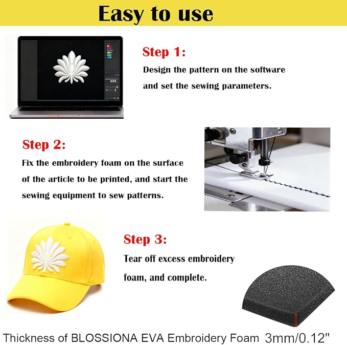 BLOSSIONA 24pcs 3mm Embroidery Foam Sheets