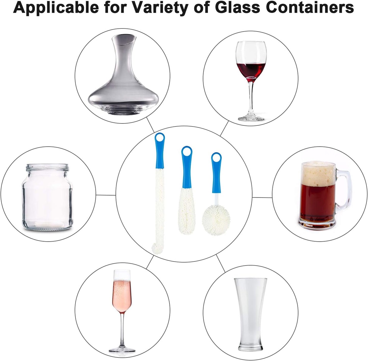 Boao 3 Pcs Decanter Cleaning Brush Wine Glass Decanter Flexible Bottle Brush Set with Cleaning Beads Household Tools for Bottle Goblets Glasses Cups (Blue)