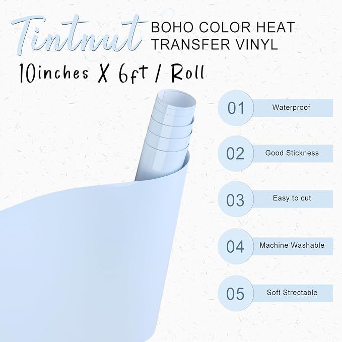 Tintnut Light Baby Blue Heat Transfer Vinyl, 10inx6ft Iron on Vinyl | Neutral