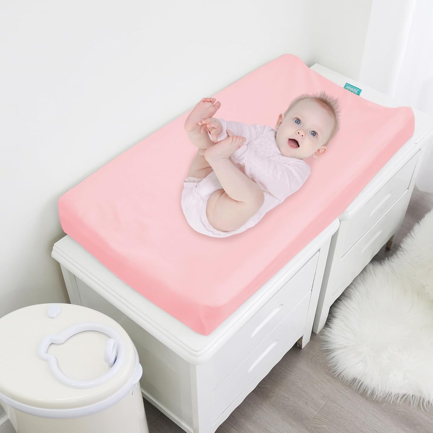 Changing Pad Cover Waterproof, 2 Pack Diaper Change Table Sheets for Baby Boys Girls, Fitted Cradle Sheets for 32"x16" Contoured Pad, Breathable & Ultra Soft, Pink