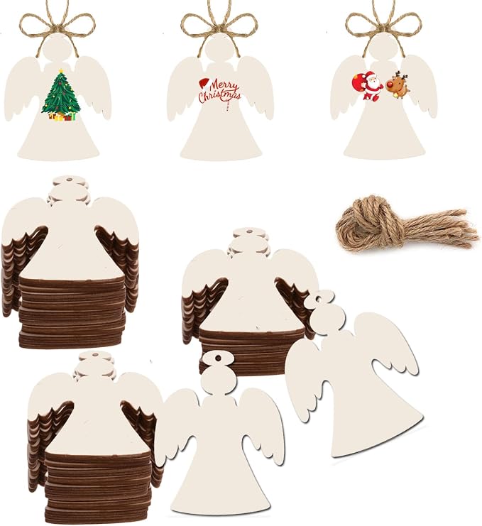 50PCS Unfinished Wood kit with Holes, Wooden Slice