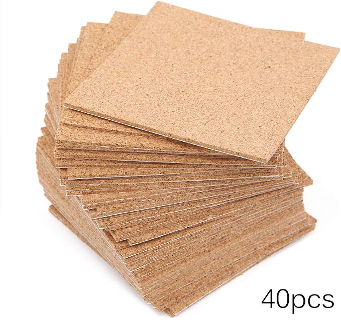 40 Pcs Square Self-Adhesive Cork Sheets