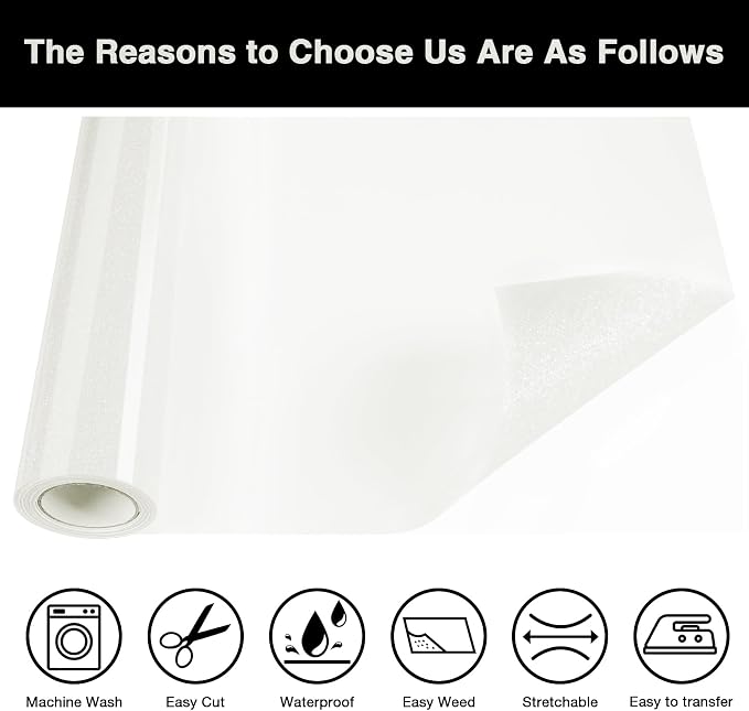 Iris White Glitter HTV Heat Transfer Vinyl Roll 12inch x 5 ft