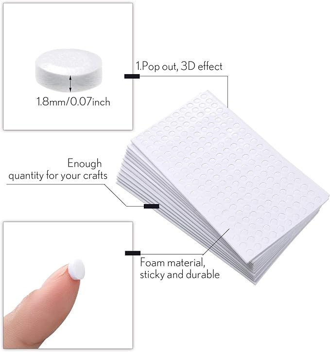 Outus 2400Pcs Foam Dots 3D Adhesive, 12 Sheets Foam Pop Dots