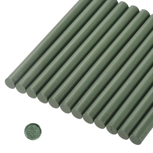 MECCANIXITY 12 Pcs Olive Green Cylinder Sealing Wax Stick Glue Gun Wax Seal Rod