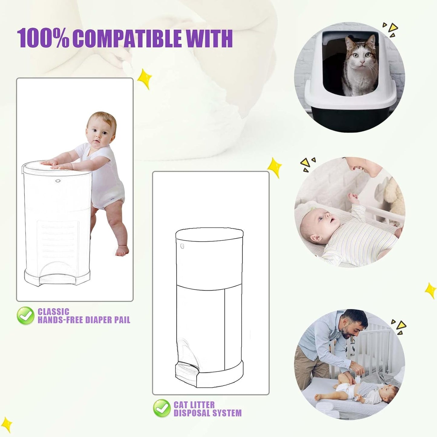 Diaper Pail Refill Bags Compatible with Dekor Classic Diaper Pail, Extra 30% Length, Hold up to 2574 Diapers, Lavender Scent, 4 Pack