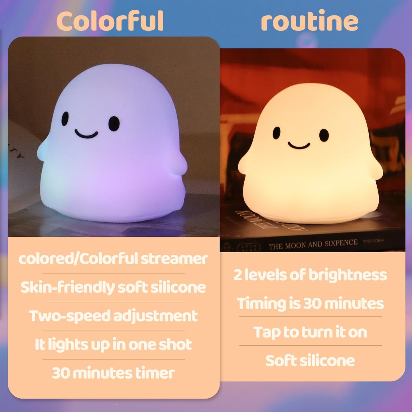 Halloween Ghost Night Light, Kids Halloween Gifts - Cloud Nightlight, Halloween Decorations, Squishy Silicone, Dimmable, Rechargeable, 30-Min Timer, Bedroom Nursery Bedside, Room Decor
