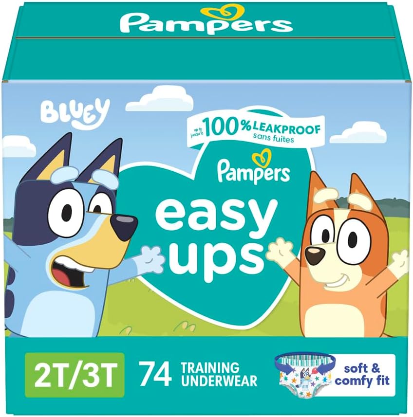 Pampers Training Pants - Easy Ups Boys & Girls Bluey - Size 2T-3T, 74 Count, Children's Potty Underwear (Packaging May Vary)
