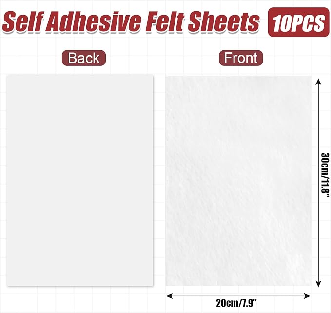 Bonsicoky White Self Adhesive Felt Sheets, 10 Pack, A4 Size | Felt Fabric