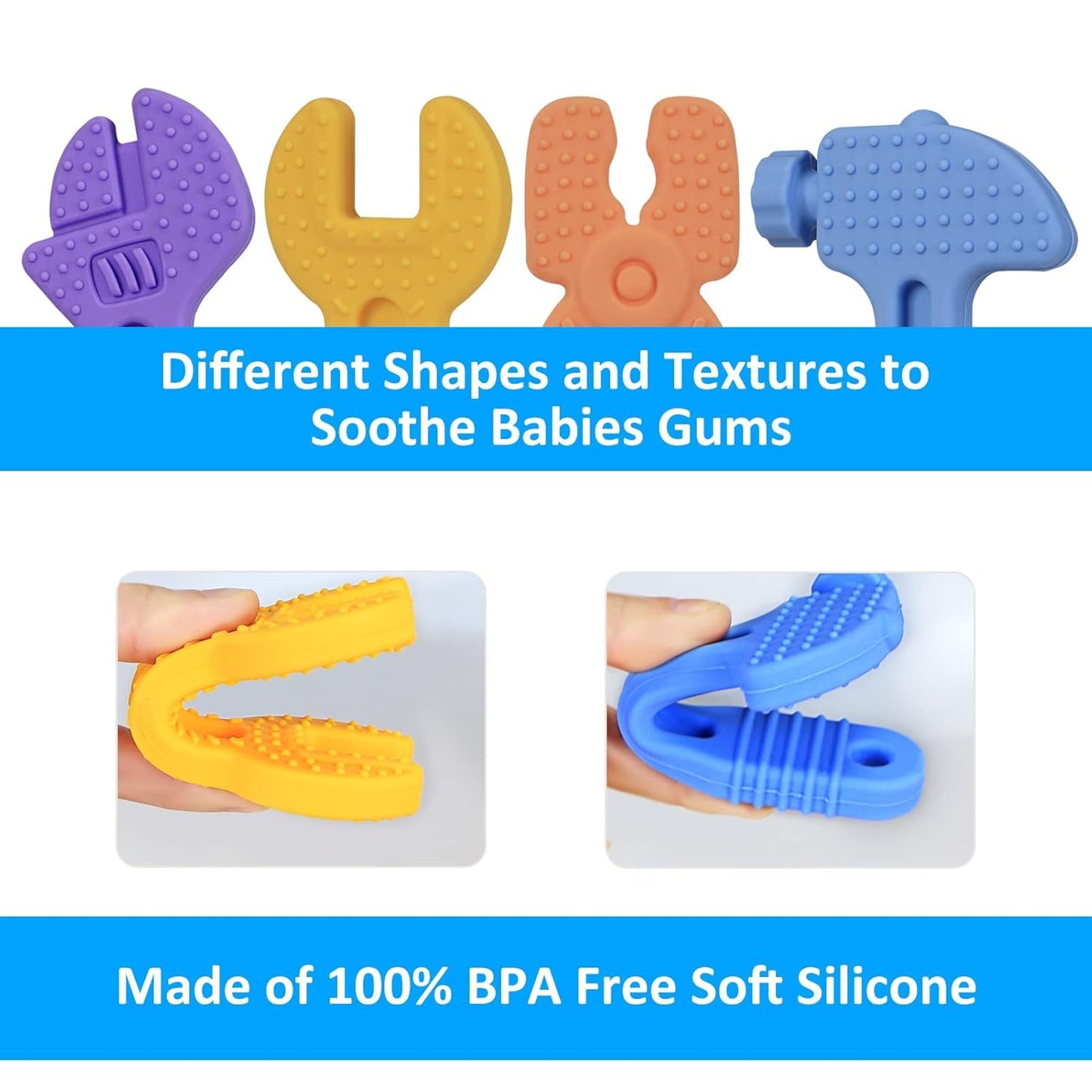 Haili Baby Teething Toys, Baby Teethers for 18+Months, Freezer BPA Free Silicone Teethers for Babies, Hammer Wrench Spanner Pliers Shape Teether Chew Toys