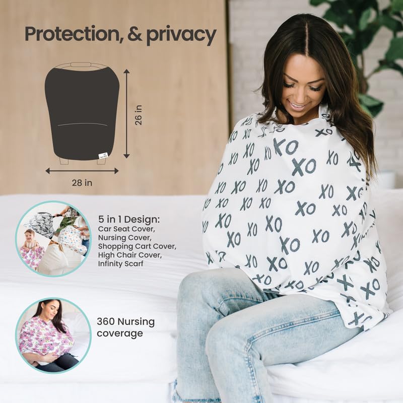 Rowan Multi-Use Cover: Car Seat, Nursing, Stroller Cover - Stretchy Fabric, All-Season, Stylish Designs, Easy Access for Moms