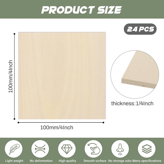 24 Pack Plywood Sheets, Unfinished Wood Boards Blanks