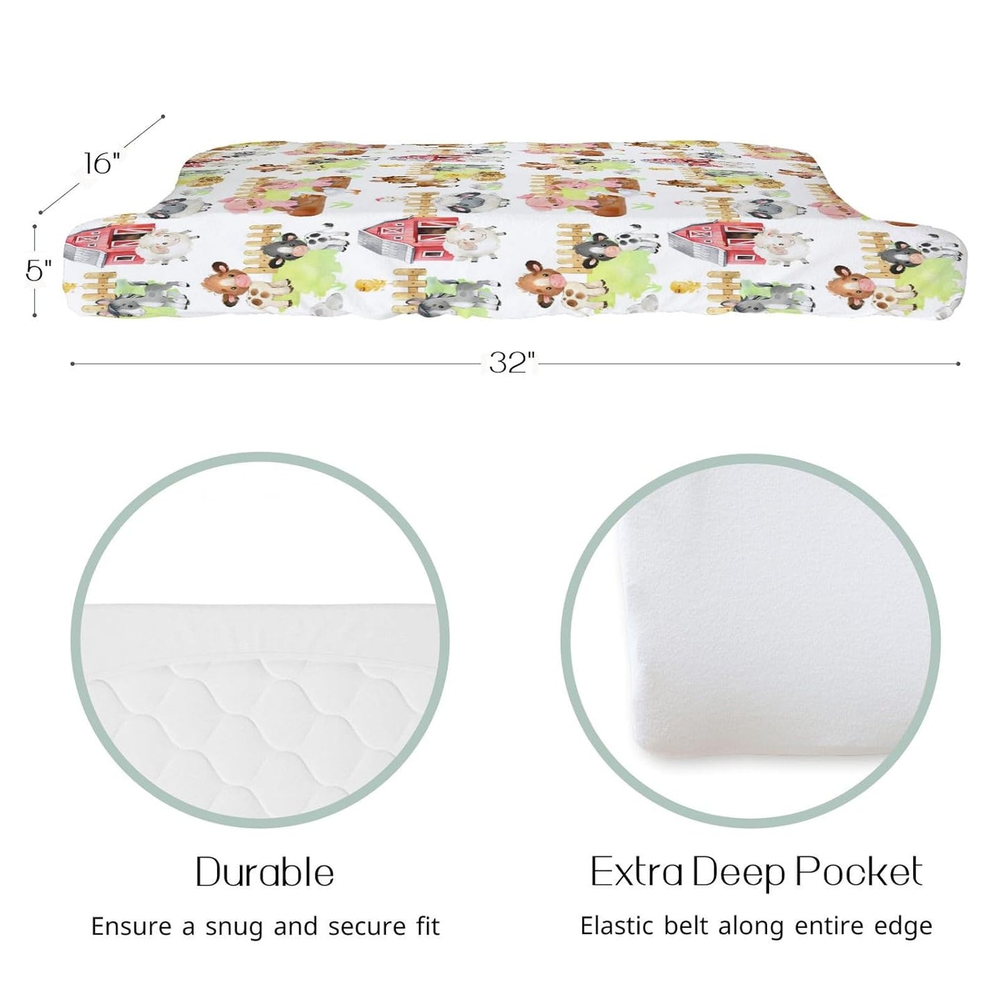 HawSkgFub Farm Animals Life Barn Changing Pad Cover for Baby Girls Boys, Natural Cow Chicken Pig Horse Diaper Change Table Covers, Soft Stretchy Safe Snug Fitted Changing Mat Sheets Fit 32"/34" x 16"