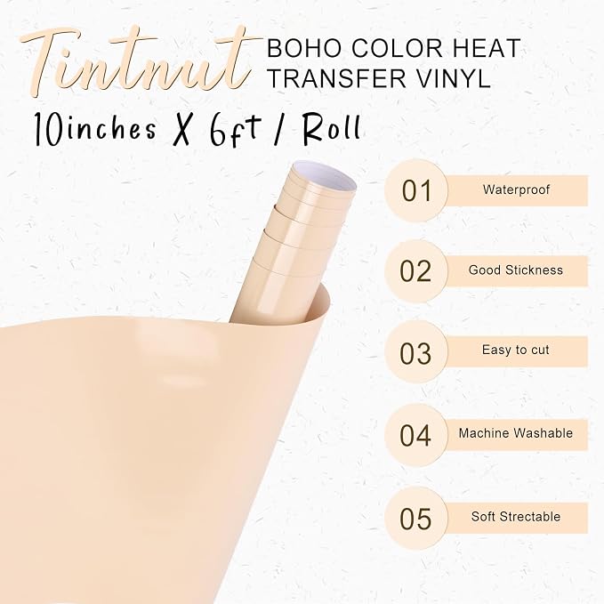Tintnut Apricot Color Heat Transfer Vinyl, 10inx6ft Iron on Vinyl | Neutral