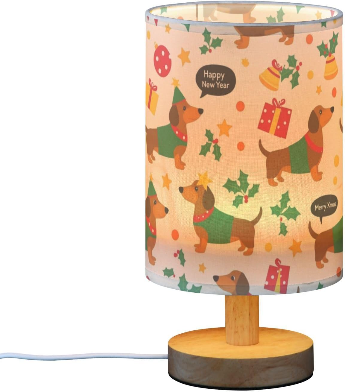 Cute Christmas Dachshund Dogs Table Lamp Bedroom Bedside Night Reading Desk Lamps Cylinder Nightstand Sleeping Light Lamp for Xmas Party Living Room Office Decor