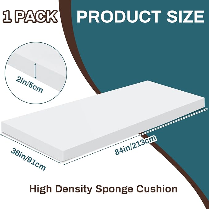 Frienda 1 Pack 84" x 36" x 2" Upholstery High Density Craft Sheets Cushion Foam
