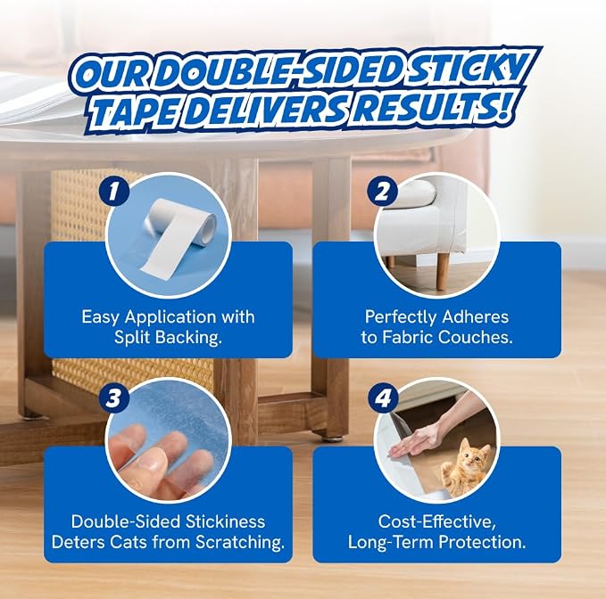 2 Rolls Cat Scratch Furniture Protector Tape – Double-Sided Sticky Training –