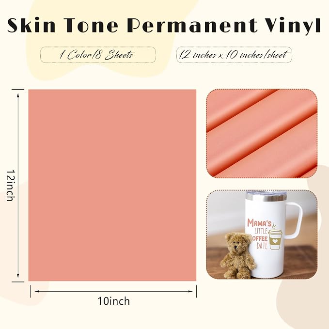 Tintnut Skin Tone Permanent Vinyl 8 Sheets 12x10in Coral Pink Adhesive Viny |