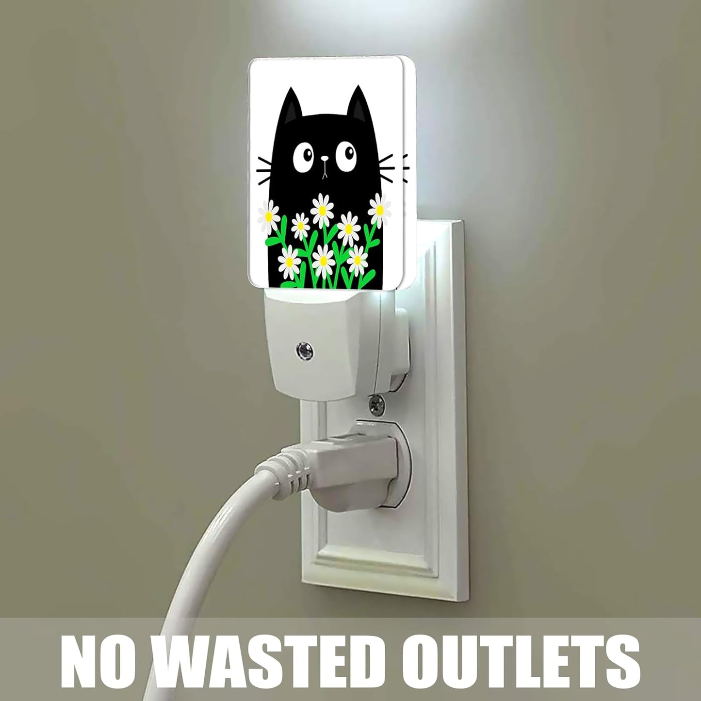 Cat Kitten Daisy Night Light, Camomile Bouquet Plug into Wall with Dusk to Dawn Light Sensors, Warm Nightlights for Bedroom, Bathroom, Hallway, Kitchen, Gifts Ideal for Women Men