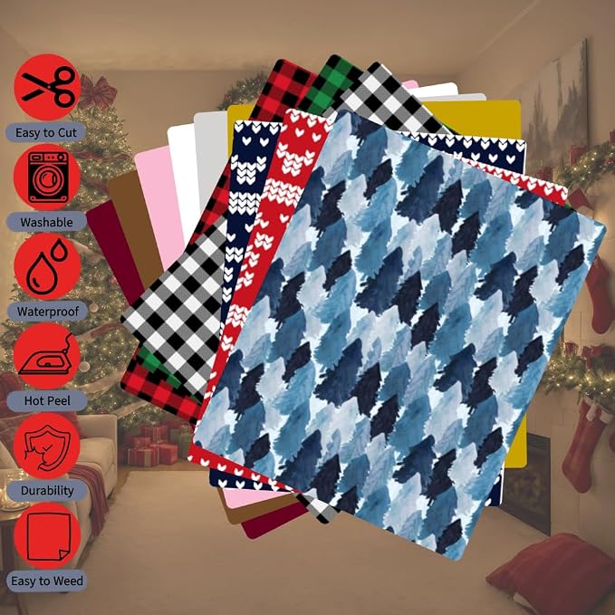 QuuCut Heat Transfer Vinyl Bundle: 12 Pack 12" x 10" Sheets, Pattern HTV