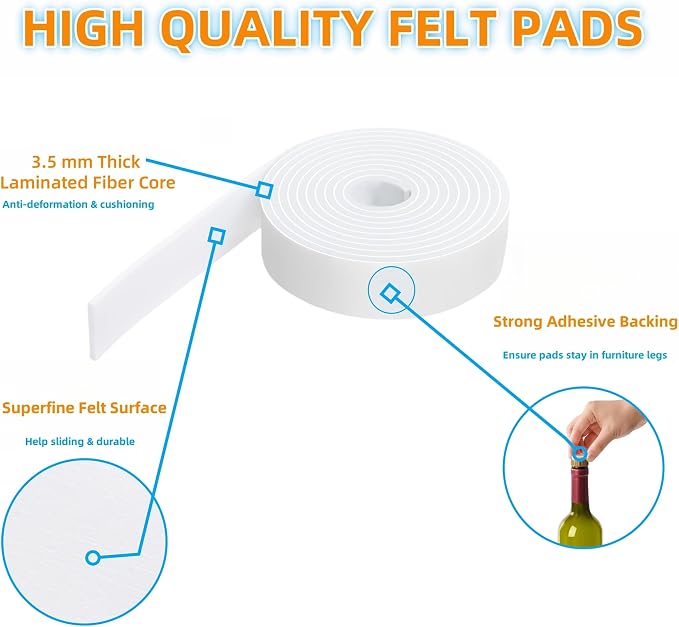 Felt Strips with Adhesive Backing – Furnigear Heavy Duty Cuttable Felt Tape