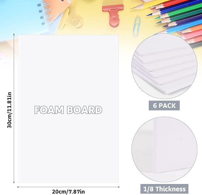 DIYASY 6 Sheets 3mm White Foam Boards, 11.8 x 7.8inch Rectangle Foam PVC Sheet