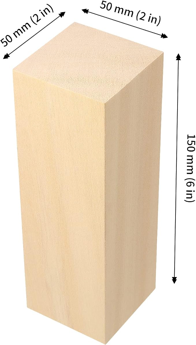 JAPCHET 12 Pieces 6 x 2 x 2 Inch Basswood Carving Blocks, Natural Unfinished
