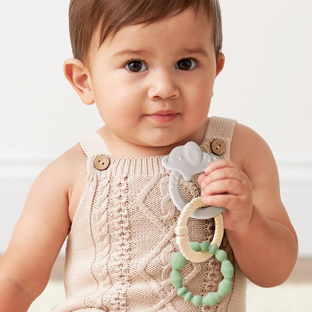 Itzy Ritzy - Itzy Loops Sensory Teether; Includes 2 Silicone Rings and 1 Link (Elephant)