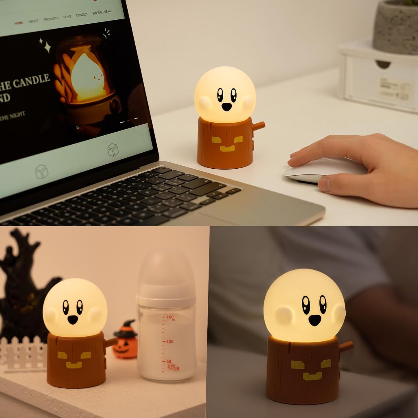 Ghost Campfire Night Light, Small Ambient Lamp, Cute Night Light, 2 Modes/Rechargeable/Cordless/Dimmable Brightness, Warm Lamps for Kids Sleep Buddy, Work/Study Buddy, Gift