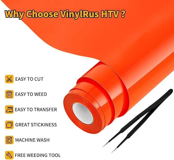 VinylRus Heat Transfer Vinyl-12” x 25FT Iron on Vinyl Roll