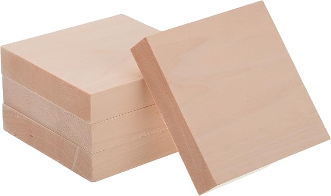 MECCANIXITY 4Pcs Basswood Carving Block, 0.8"x4"x4" Square Wooden Dowels Blocks