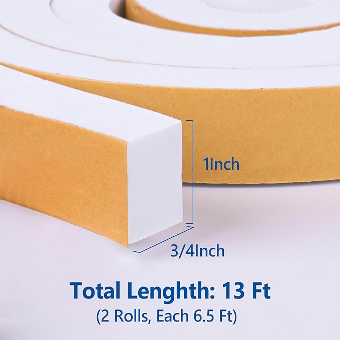 Self-Adhesive High Density Foam Insulation Tape - 1in x 3/4in x 13Ft