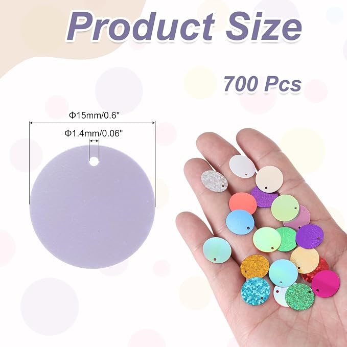 MECCANIXITY 700 Pcs Flat Round Sequins 15mm/0.6 Inch Loose Paillettes Craft