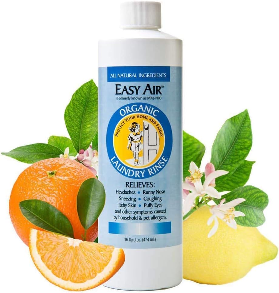 Easy Air Organic Allergy Relief Laundry Rinse, Hypoallergenic & Fragrance Free, Eliminate Odors. Asthma & Allergy Safe for Babies & Pets - 16 Fl Oz