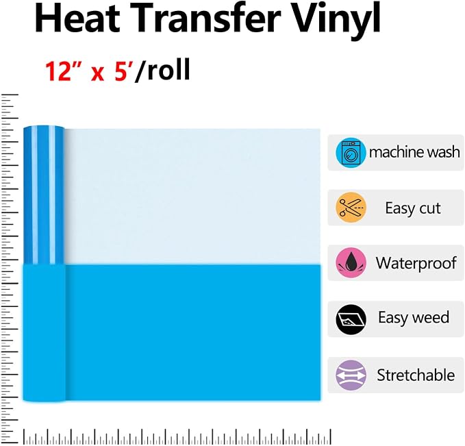 HTVVETUR Glow in The Dark HTV Heat Transfer Vinyl Roll 12 Inch by 5 Feet Iron