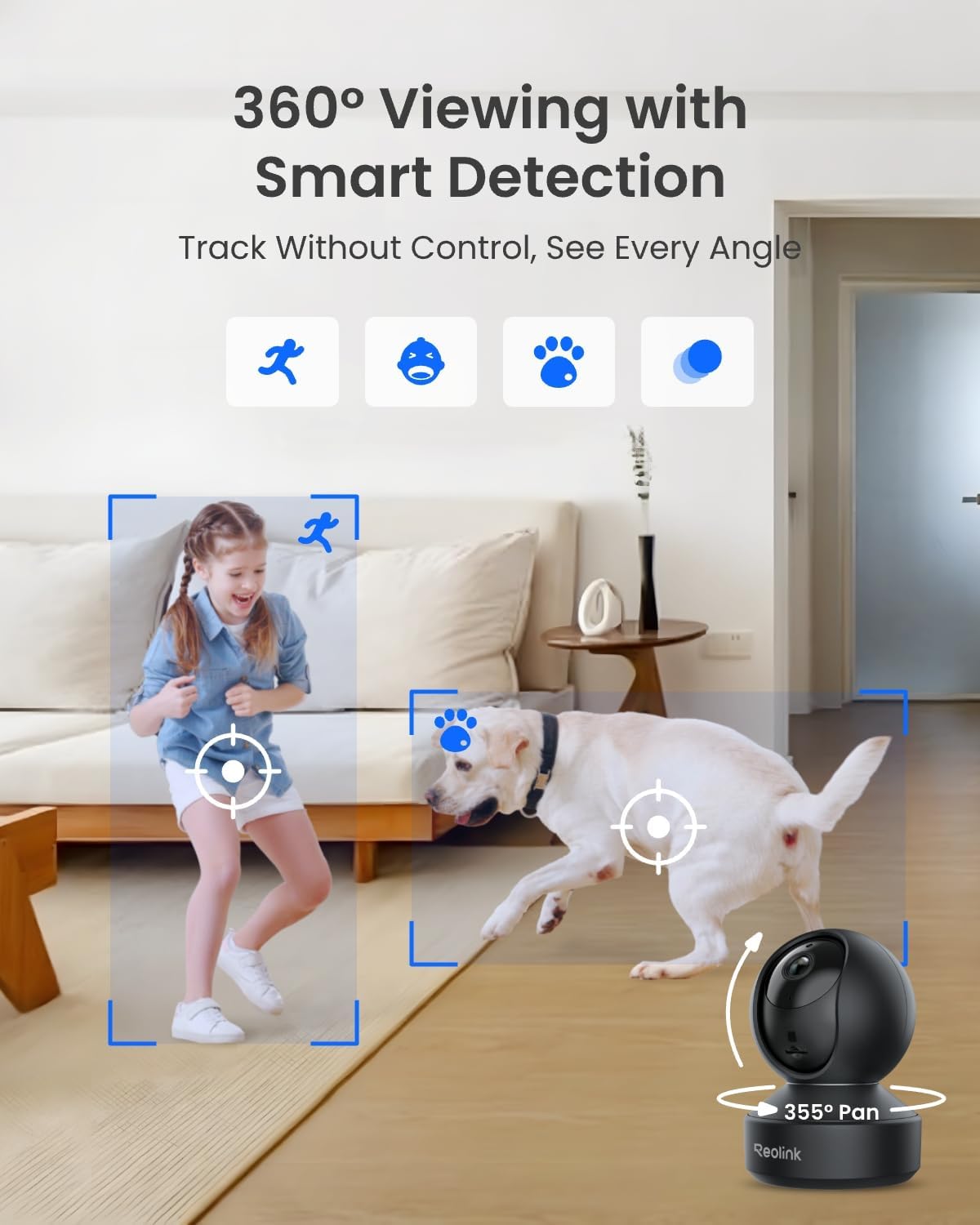 REOLINK E1 Pro(Black) 3K PT Wi-Fi Indoor Camera for Baby & Pet Monitoring, Auto Tracking, 5MP Night Vision Enhanced by F1.6 Aperture, Person/Pet/Baby Crying Detection, 2.4/5GHz Wi-Fi, Two-Way Audio