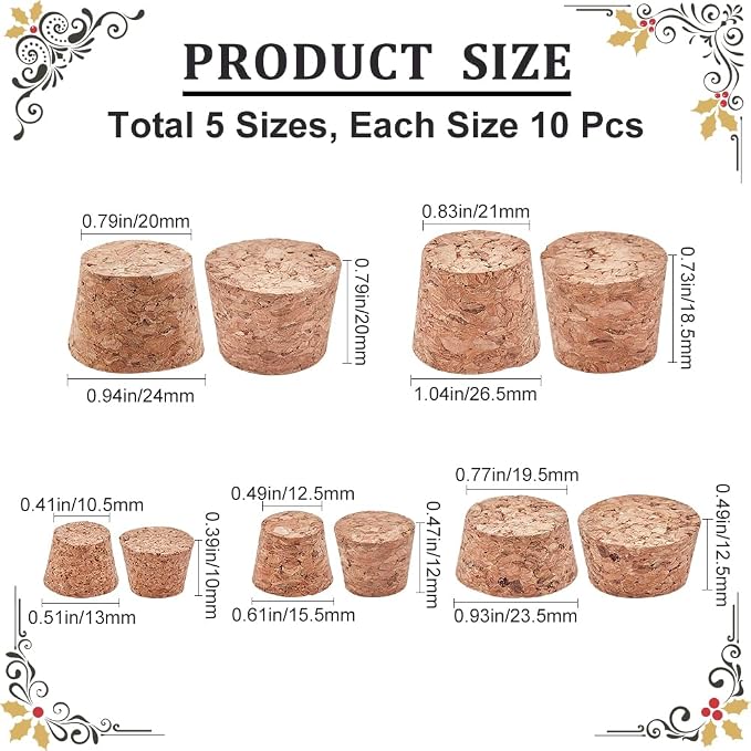 GORGECRAFT 50PCS 5 Sizes Cork Bottle Stoppers