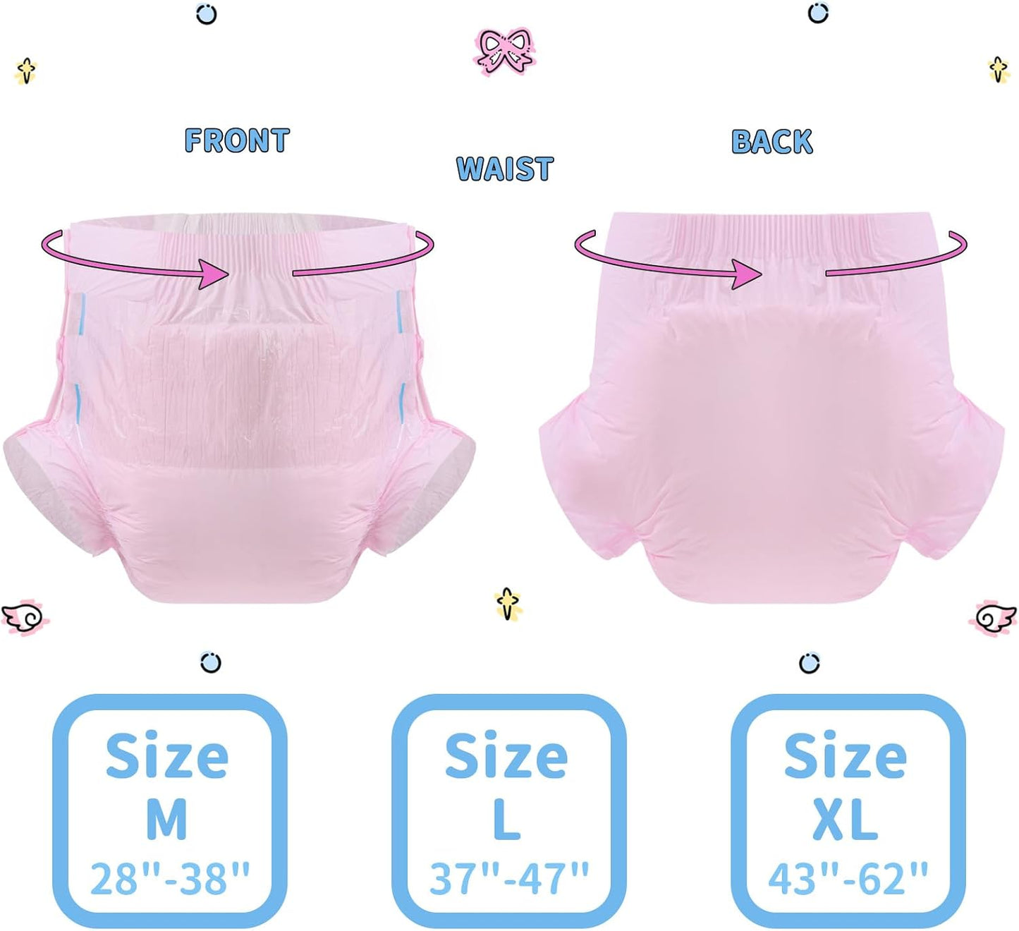 CutiePlusU Disposable Adult Diaper Heavy Absorption Dry Surface Adult Diapers All Night- Pink 10 Pieces