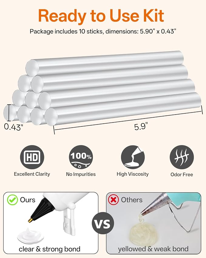 Full Size Hot Glue Gun with 10 Glue Sticks | 80W High-Power Fast Heating