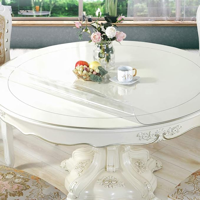 Wadrac 1.5mm Thick 48 Inch Round Dining Table Protector Non-Slip Clear Plastic