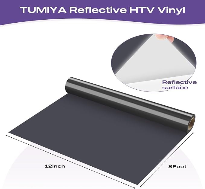 TUMIYA Heat Transfer Vinyl Reflective Black HTV Roll, Reflective HTV Vinyl