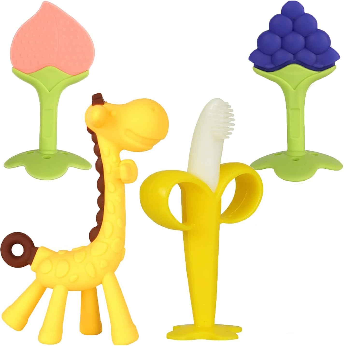 Baby Teething Toys 3-6 Months, Silicone Baby Teether Freezer BPA Free, Babies Teething Relief Sore Gums, Banana Finger Toothbrush, Fruit Shape Giraffe Teether for Infant Boys and Girls