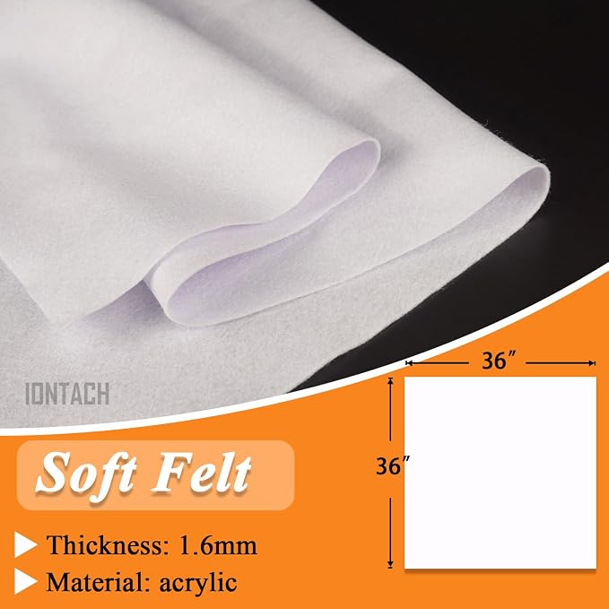 IONTACH 36" X 36" White Soft Felt Fabric 1.6mm Thick | Felt Sheets