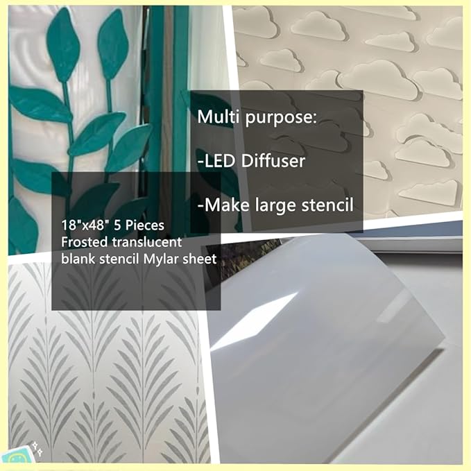 BANLTRE 18"x48" 5 Pieces Frosted Blank Stencil Translucent Acetate Mylar